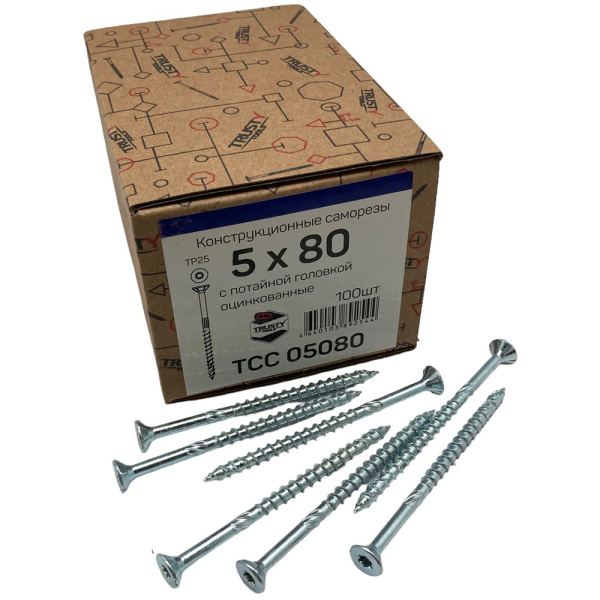 Саморезы конструкционные потайные TRUSTY TCC 5х80 100 шт  TCC05080