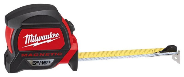 Рулетка Milwaukee ПРЕМИУМ магнитная 5м-16фт / ширина 27мм 1шт