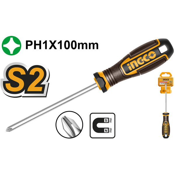 Отвертка крестовая PH1x100 INGCO HSDPH1100 INDUSTRIAL в Москве 