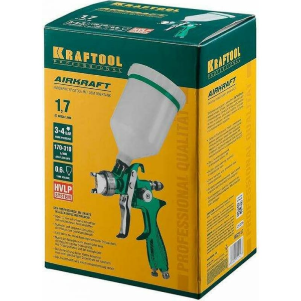 Краскопульт с верхним бачком Kraftool AirKraft HVLP 1.7мм.  06522-1.7 в Москве
