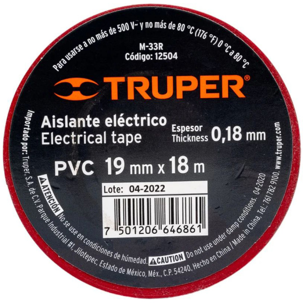 Изолента Truper акрил, 18м. ширина 19мм красная M-33R 12504 в Москве