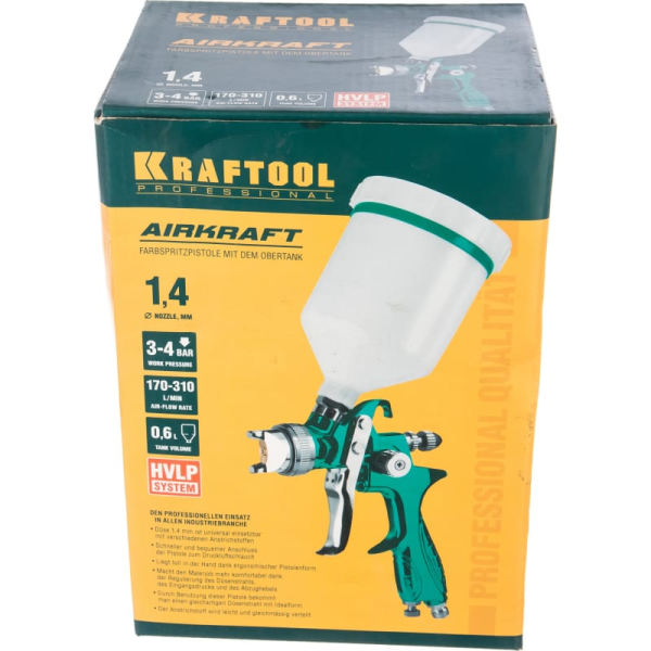 Краскопульт с верхним бачком Kraftool AirKraft HVLP 1.4мм.  06522-1.4 в Москве