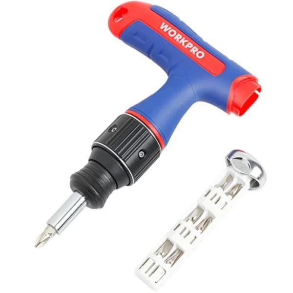 Отвёртка реверсивная Т-образная WORKPRO 7-В-1 с трещоткой PRO 2X DRIVE Dual-Drive  WP221072 в Москве 