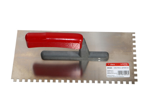 Гладилка из нержавеющей стали "CORTE" 130х270мм. 6х6 зуб деревянная рукоять  0416C в Москве 