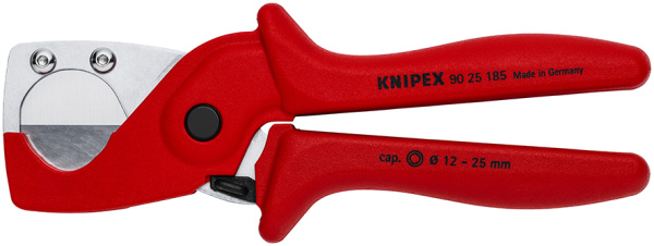 Труборез-ножницы KNIPEX для композитных металлопластиковых и пластиковых труб, рез: d 12 - 25 мм, 185 мм, пластиковые армированные фиберглассом рукоятки KN-9025185
