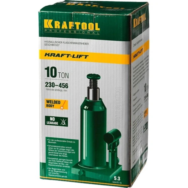 Домкрат гидравлический бутылочный KRAFTOOL KRAFT-LIFT 10 т  230 - 460 мм  43462-10 в Москве 