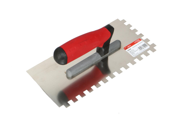 Гладилка из нержавеющей стали "CORTE" 130х270мм. 10х10 зуб 2-хкомпонентная рукоять  0244C