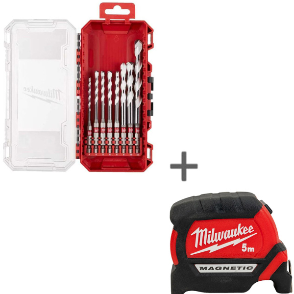 Набор сверл по по мультиматериалам HEX Milwaukee GEN II 4932493871 + рулетка 4932464599