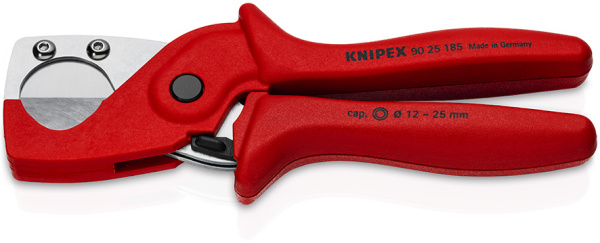 Труборез-ножницы KNIPEX для композитных металлопластиковых и пластиковых труб, рез: d 12 - 25 мм, 185 мм, пластиковые армированные фиберглассом рукоятки KN-9025185SB в Екатеринбурге 