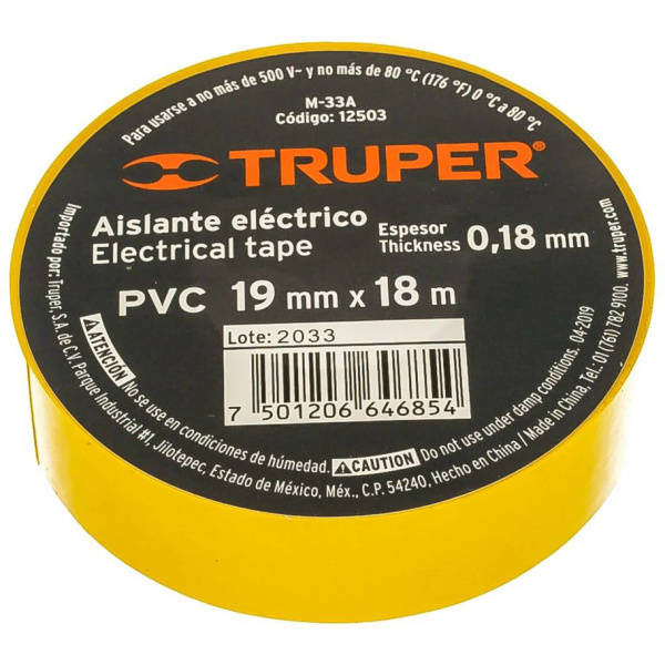 Изолента Truper акрил, 18м. ширина 19мм желтая M-33A 12503 в Москве